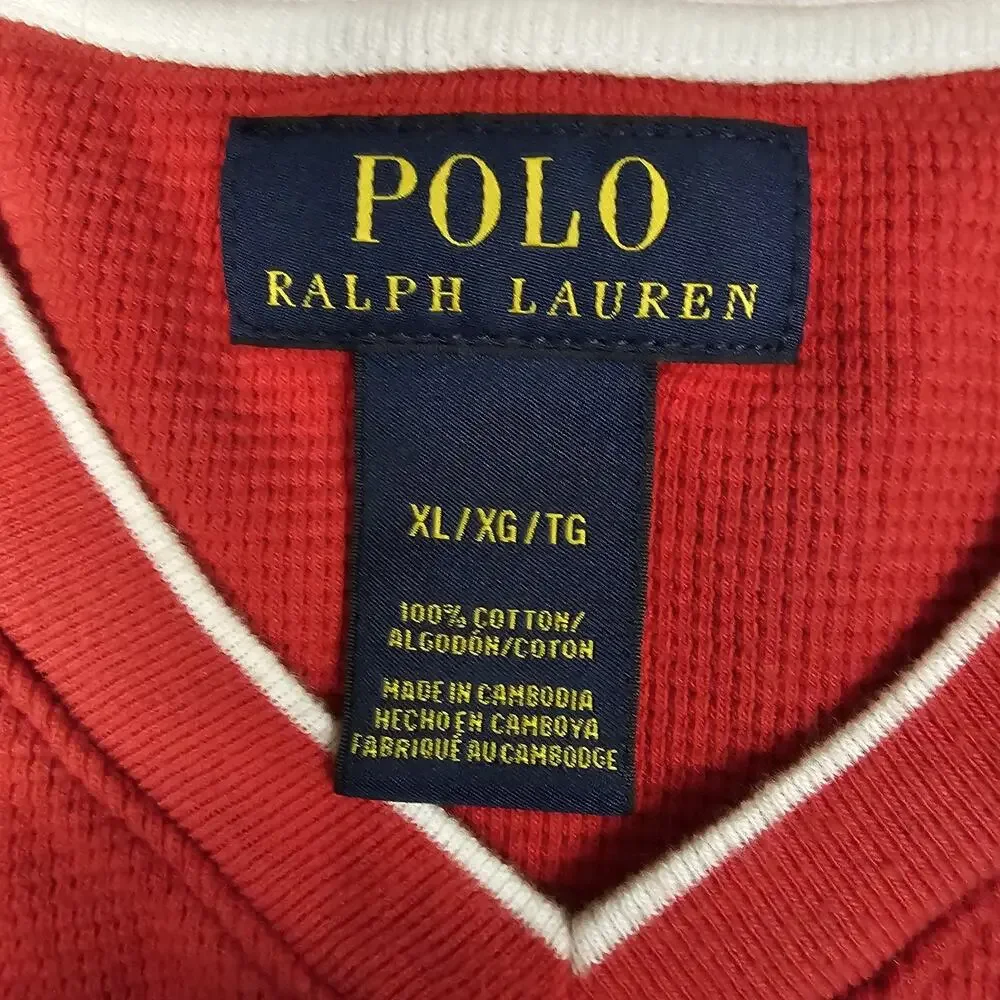 Polo Ralph Lauren Thermal Shirt XL Red V Neck Sleep Underwear Waffle Knit Pajama